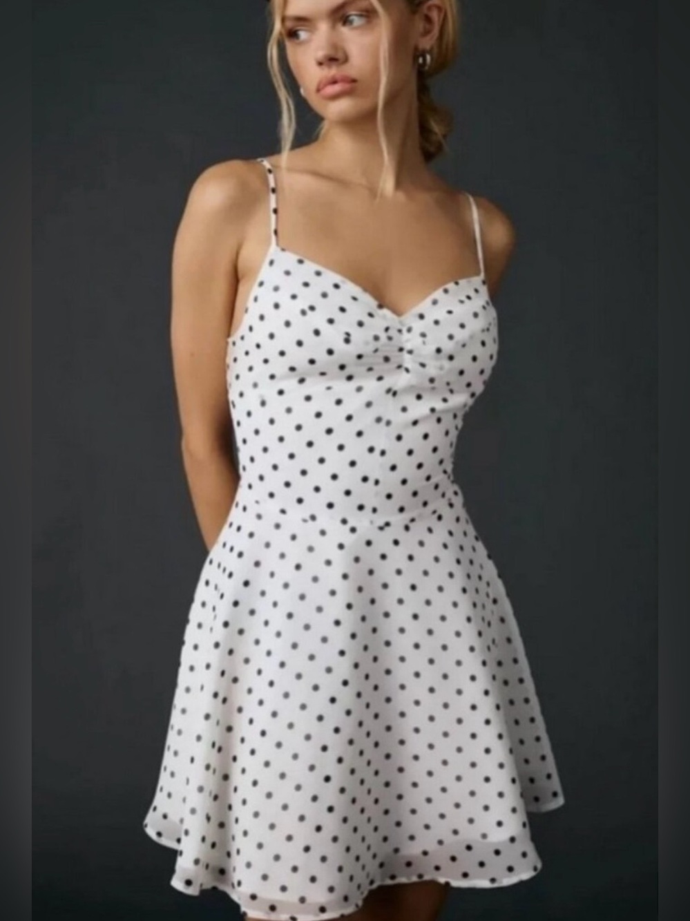 Urban Outfitters White & Black Polka Dot Spaghetti-Strap Mini Dress